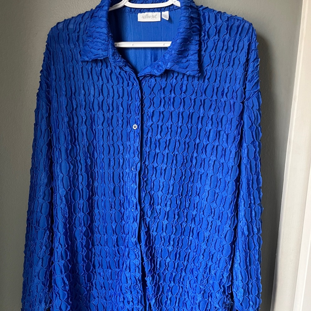 Willow&Root Vibrant Blue Textured Blouse